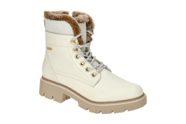 Tamaris Lace Up Winter Boots wei? Leder wasserabweisend 1-26275-43