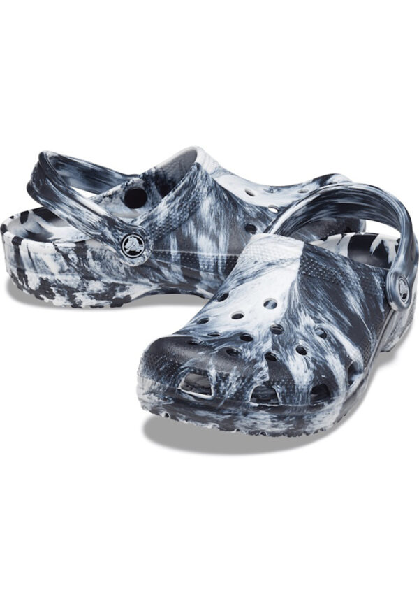 Crocs Marbled Classic Clog Unisex Erwachsene Sandale 206867-103 Weiß/Schwarz