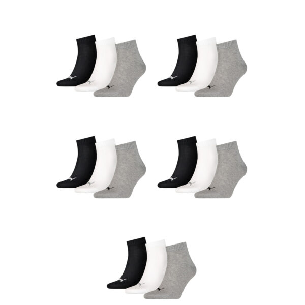 15 Paar Puma Unisex Quarter Socken Sneaker Gr. 35 - 49  für Damen Herren Füßling...