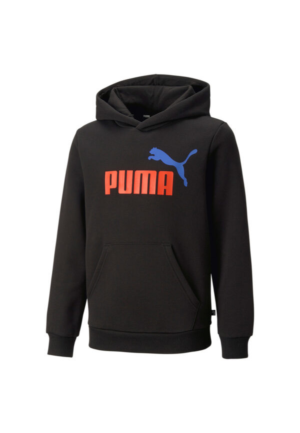 PUMA Ess+ 2 COL BIG LOGO HOODIE FL B Kinder Sweatshirt Kapuzenpullover schwarz 5...