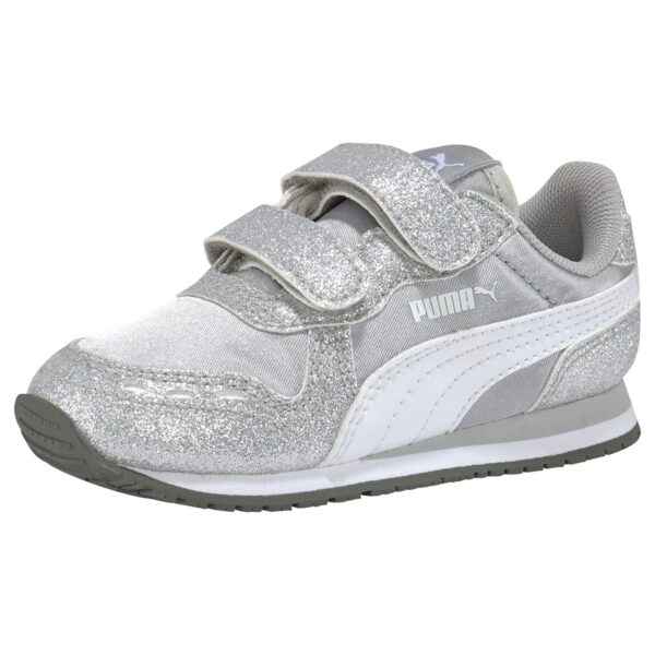 PUMA Cabana Racer Glitz V PS Kids Sneaker Schuhe Mädchen Silber 370985